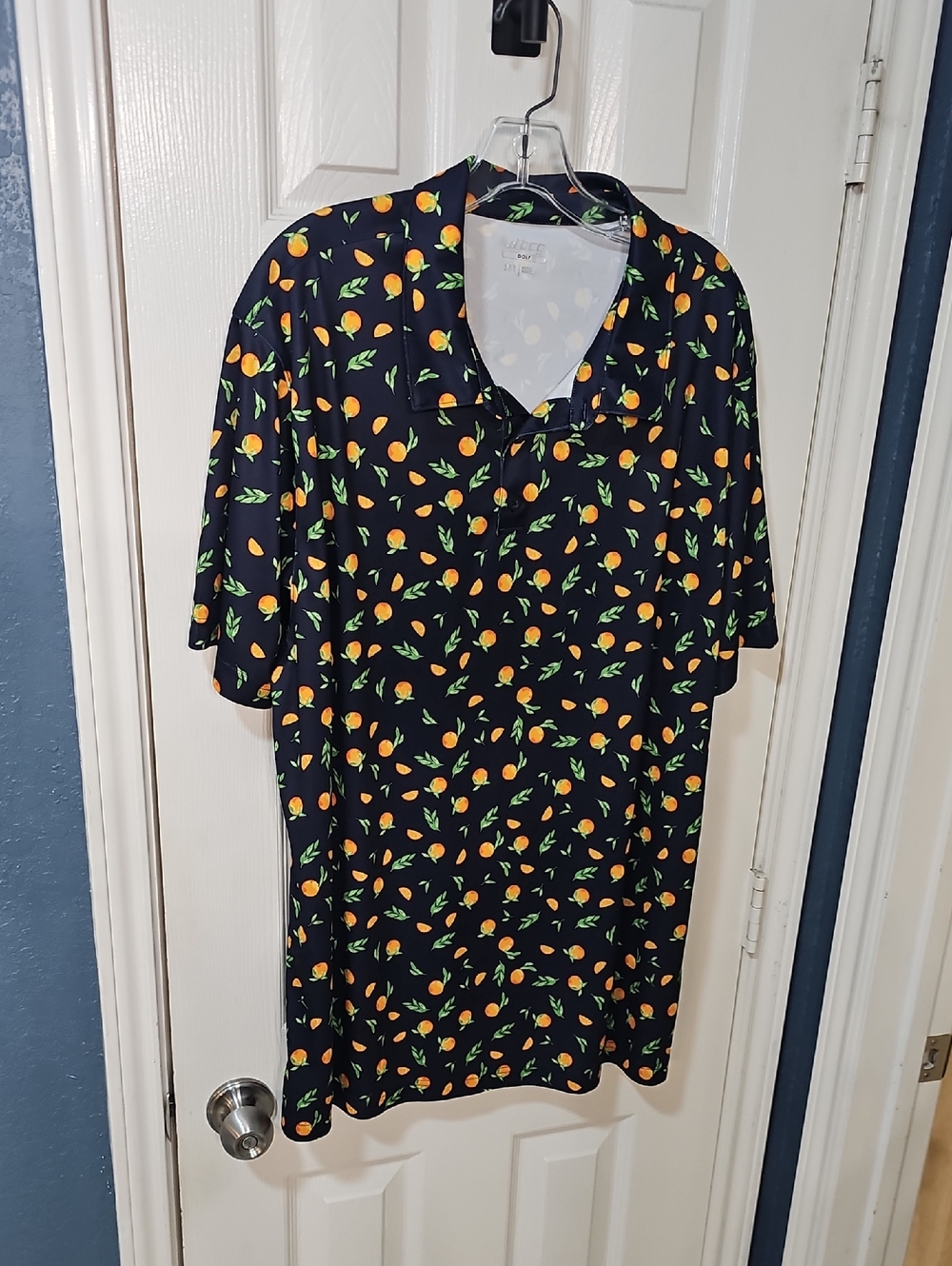 BCG Golf Polo Shirt 2XL Navy Orange Citrus Print Short Sleeve Performance
